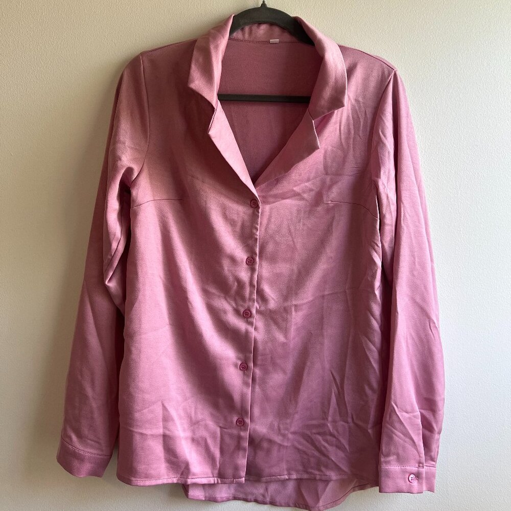 Berry pink polyester button-down blouse